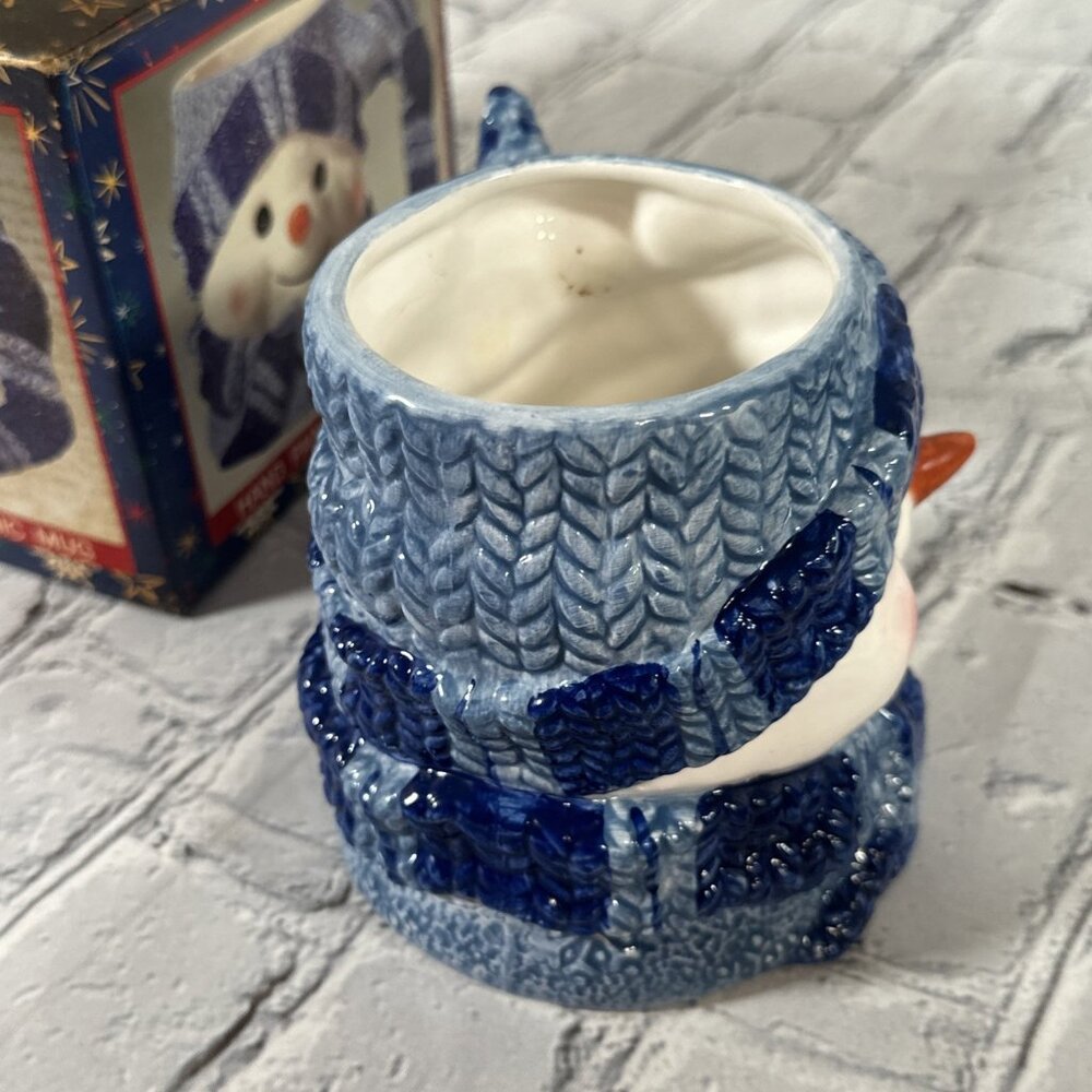 Holiday Workshop Vintage Snowman Ceramic Mug Christmas Blue Knit Hat and Scarf - Picture 7 of 13